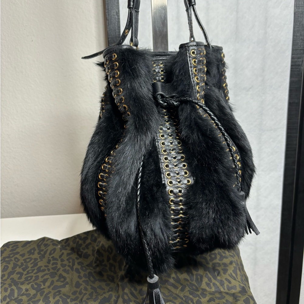 Rebecca Minkoff Utility Convertible Bucket Shoulder Crossbody Bag Braided Fur - Picture 2 of 10
